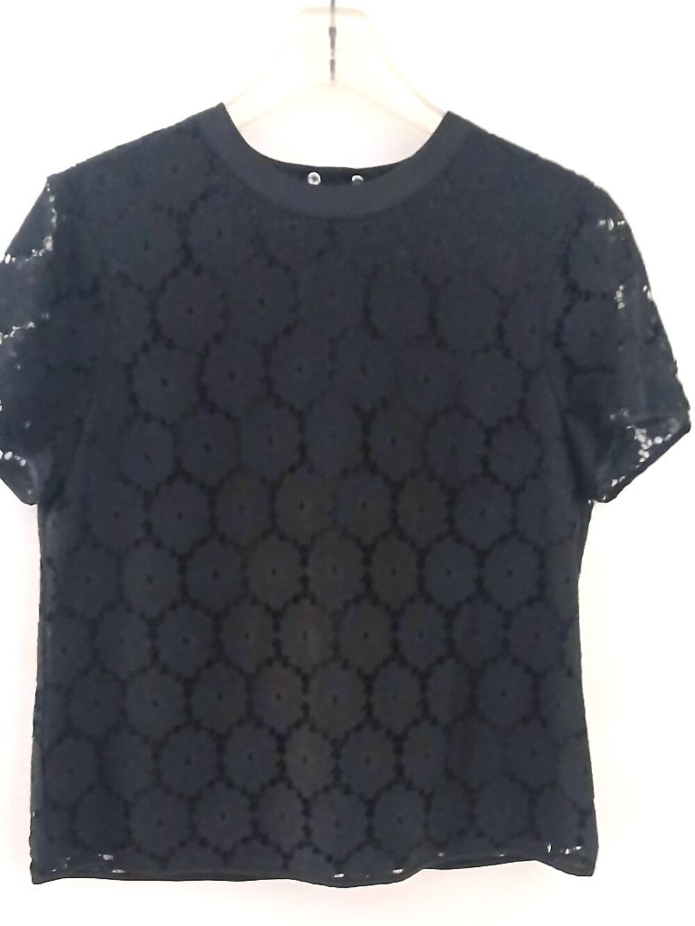 Eva-Mendes Laced Over Short-Sleeve Black Top